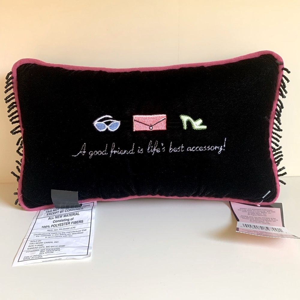 Barbie 45th Anniversary Friends Black & Pink Accent Pillow Vintage NWT